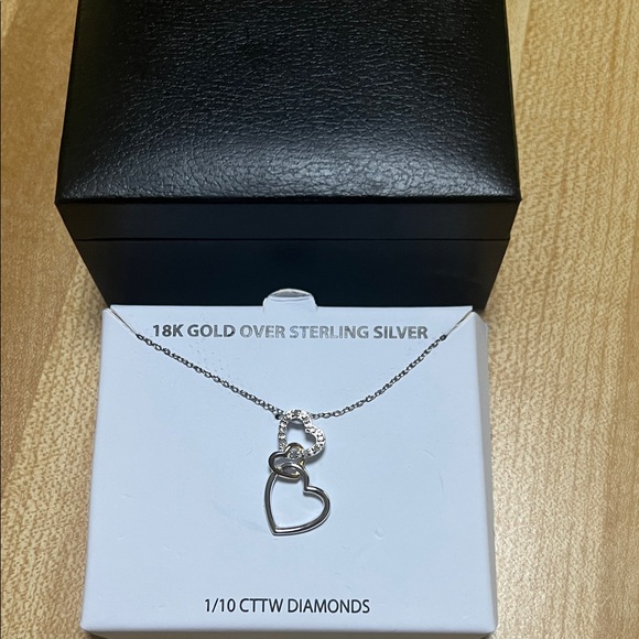 Gold and Silver Heart Pendant Necklace 18k gold over sterling silver 1/10 Ctt - Picture 3 of 7